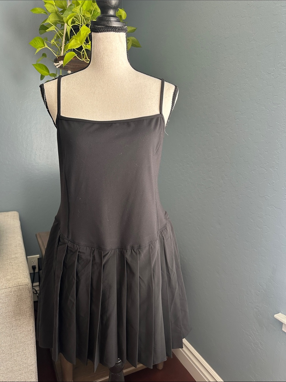 Garage Black Spaghetti-Strap Pleated Mini Dress with built-in shorts
